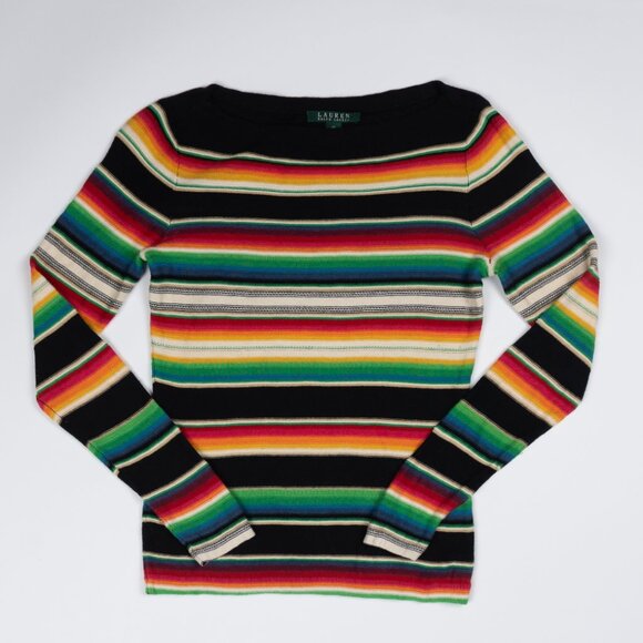 Lauren Ralph Lauren • blanket stripe cotton linen rainbow sweater xs - Picture 2 of 7